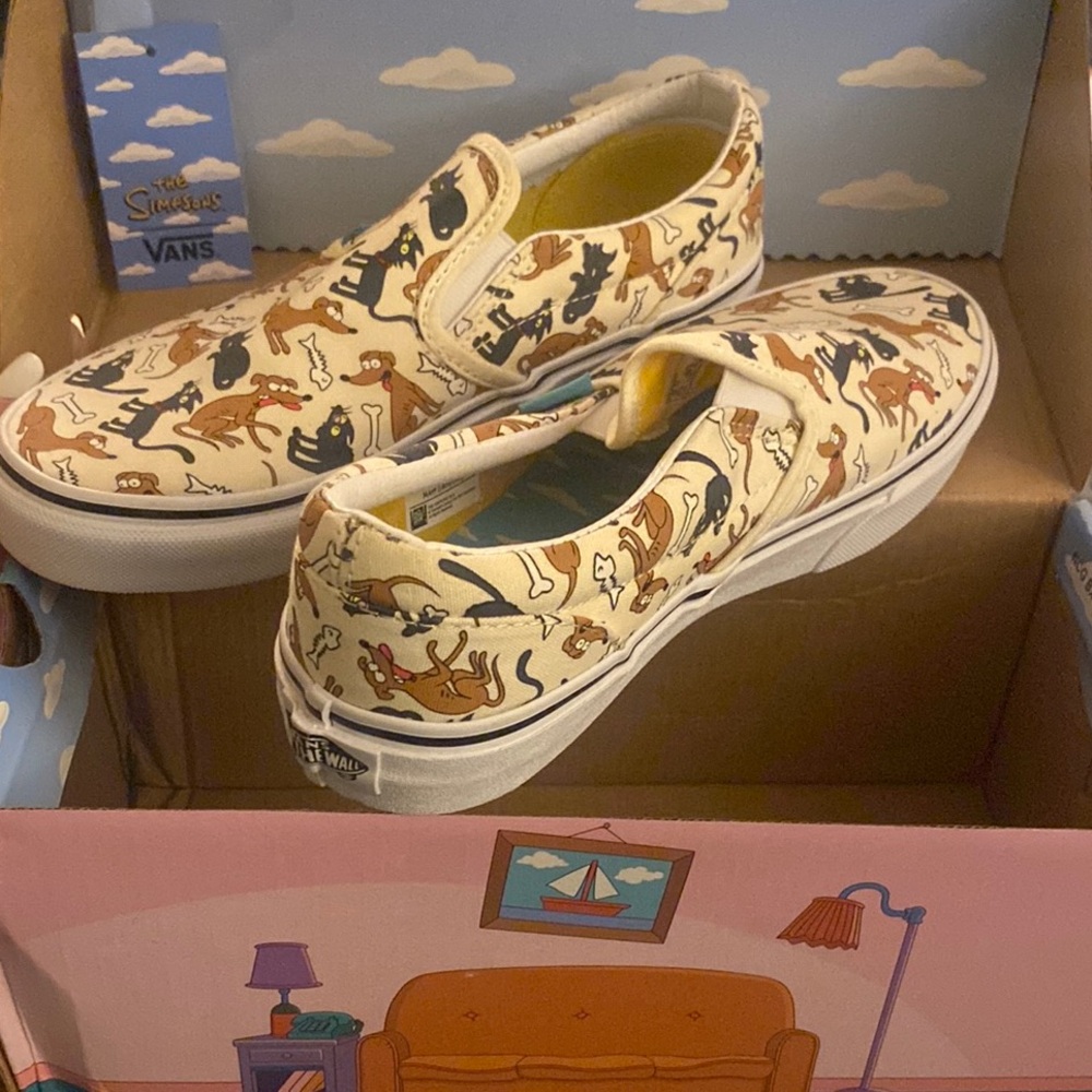 Never Worn Size 6 Simpson Vans Big Kids Cream Animal Print Slip-On Sneakers